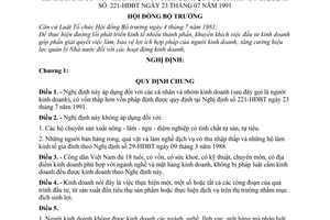Nghị định 66-HĐBT cá nhân và nhóm kinh doanh có vốn thấp hơn vốn pháp định quy định trong Nghị định 221-HĐBT