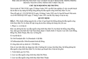 Quyết định  71-CT  phê chuẩn những nguyên tắc cơ bản về quy hoạch hệ thống phòng hộ đầu nguồn công trình thuỷ điện Trị An