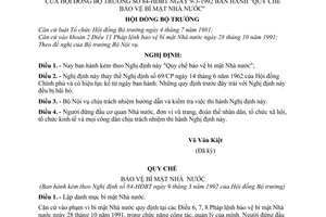 Nghị định 84- HĐBT "Quy chế bảo vệ bí mật Nhà nước"