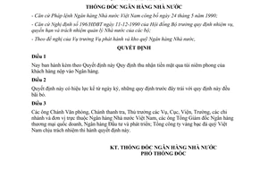 Quyết định 49/QĐ-NH6 thu nhận tiền mặt bằng túi niêm phong của khách hàng nộp vào Ngân hàng 1992