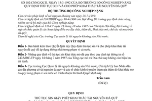 Quyết định 102-CNNG/QLTN  quy định thủ tục xin và cho phép khai thác tài nguyên đá quý