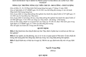 Quyết định  30-TĐC/QĐ  bản Quy định về phân loại và mã hoá các lĩnh vực thử nghiệm