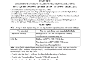 Quyết định  36-TĐC/QĐ  công bố danh mục hàng hoá chứng nhận hợp chuẩn bắt buộc