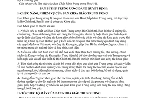 Quyết định 26-QĐ/TW chức năng nhiệm vụ tổ chức Ban Khoa giáo Trung ương
