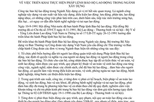 Chỉ thị liên bộ 169/LT-BXD-CĐ triển khai thực hiện Pháp lệnh Bảo hộ lao động ngành xây dựng