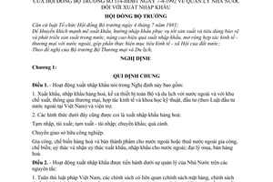 Nghị định 114-HĐBT về quản lý Nhà nước đối với xuất nhập khẩu