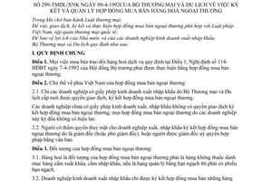 Quy định 299-TMDL/XNK ký kết và quản lý hợp đồng mua bán hàng hoá ngoại thương