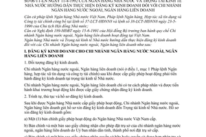 Thông tư liên tịch 06/TT-LN hướng dẫn đăng ký kinh doanh chi nhánh ngân hàng nước ngoài, ngân hàng liên doanh