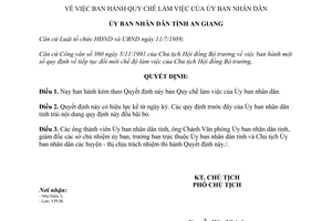 Quyết định 138/QĐ.UB năm 1992 Quy chế làm việc Ủy ban nhân dân An Giang