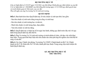 Quyết định 505/QĐ-BYT 26 tiêu chuẩn vệ sinh tạm thời nước trường học và nhà trẻ vệ sinh lao động lương thực, thực phẩm vệ sinh lao động