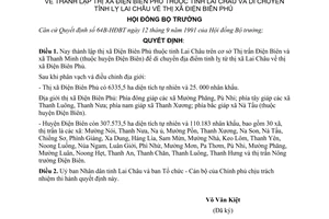 Quyết định  130-HĐBT thành lập thị xã Điện Biên Phủ  tỉnh Lai Châu  di chuyển tỉnh lỵ Lai Châu về thị xã Điện Biên Phủ