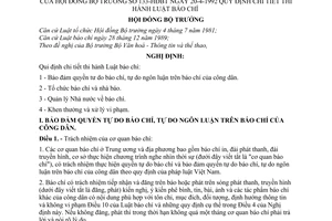 Nghị định 133-HĐBT quy định chi tiết thi hành Luật Báo chí