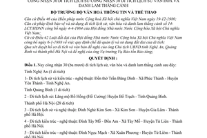 Quyết định  490-QĐ  công nhận 30 di tích lịch sử văn hoá và danh lam thắng cảnh