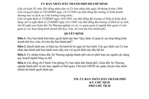 Quyết định  688/QĐ-UB  quản lý các hoạt động kinh doanh thịt heo, trâu, bò trên địa bàn thành phố