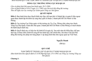 Quyết định  13/TCHQ-GQ  quy chế tạm thời về thành lập và quản lý kho ngoại quan