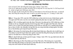 Quyết định  135-CT  tập trung vốn khấu hao cơ bản vào ngân sách Nhà nước năm 1992