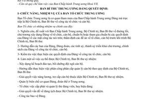 Quyết định 28-QĐ/TW  chức năng nhiệm vụ tổ chức Ban Tổ chức Trung ương