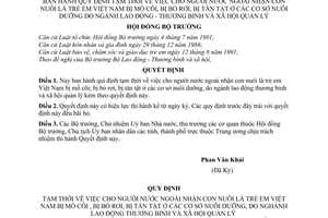 Quyết định  145-HĐBT các cơ sở nuôi dưỡngcho người nước ngoài nhận con nuôi là trẻ em Việt nam bị mồ côi, bị bỏ rơi, bị tàn tật ở các cơ sở nuôi dưỡng