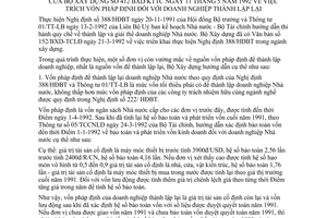 Công văn 412-BXD/KTTC trích vốn pháp định doanh nghiệp thành lập lại