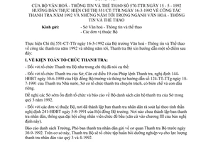 Công văn 570-TTr hướng dẫn Chỉ thị 551-CT-TTr công tác thanh tra năm 1992 và những năm tới trong ngành Văn hoá - thông tin và thể thao