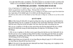 Quyết định  242-LĐTBXH/QĐ mức lương tối thiểu của lao động trong các xí nghiệp có vốn đầu tư nước ngoài