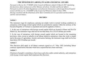 Decision No. 242-LDTBXH/QD on minimum wage for labour in enterprises with foreig