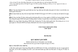 Quyết định 402/QĐ-UB  Quy định tạm thời phân cấp quản lý tổ chức