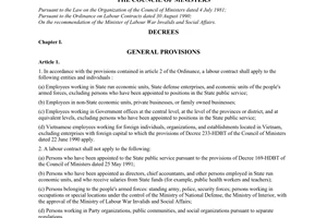 Decree No. 165-HDBT, on labour contracts making detailed provisions for the implementation of the ordinance on labour contracts, promulgated by The Council of Ministers.
