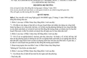 Quyết định 168-HĐBT  phân cấp quản lý ngân sách  sửa đổi Nghị quyết 186-HĐBT năm 1989