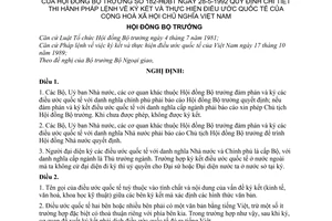 Nghị định 182-HĐBT hướng dẫn thi hành Pháp lệnh về Ký kết và thực hiện điều ước quốc tế của Cộng hoà xã hội chủ nghĩa Việt nam