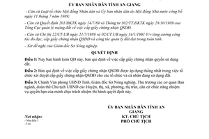 Quyết định 276/QĐ.UB năm 1992 qui định cấp giấy chứng nhận quyển sử dụng đất An Giang