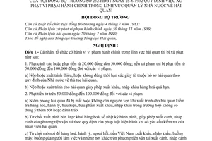 Nghị định 232-HĐBT quy định việc xử phạt vi phạm hành chính trong lĩnh vực quản lý Nhà nước về hải quan