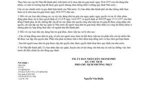 Công văn 3077/UB-NĐ xử lý nhà mua trả góp trước ngày 30/4/1975