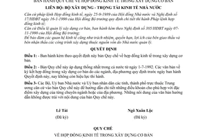 Quyết định 29/QĐ/LB  Quy chế hợp đồng kinh tế trong xây dựng cơ bản