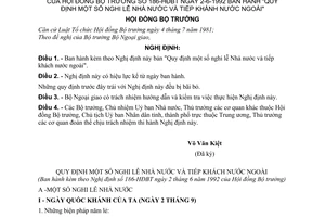 Nghị định 186-HĐBT "Quy định một số nghi lễ Nhà nước và tiếp khánh nước ngoài"