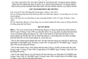 Quyết định 196-CT  chuyển tổ chức kinh tế đăng ký hoạt động theo Quyết định số 268-CT năm 1990 sang đăng kí hoạt động mới phù hợp pháp luật hiện hành