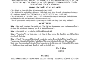 Quyết định 107/QĐ-NH  Quy chế bảo đảm an toàn trong kinh doanh tiền tệ - tín dụng đối với tổ chức tín dụng