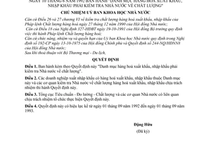 Quyết định  398/QĐ  danh mục hàng hoá xuất khẩu, nhập khẩu phải kiểm tra Nhà nước về chất lượng