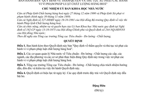 Quyết định  399-QĐ  bản Quy định về thẩm quyền và thủ tục xử phạt các hành vi vi phạm pháp luật chất lượng hàng hoá