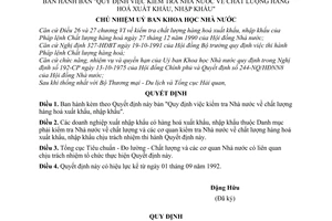 Quyết định  397/QĐ  "Quy định việc kiểm tra Nhà nước về chất lượng hàng hoá xuất khẩu, nhập khẩu"