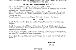 Quyết định  400/QĐ  Quy định thanh tra Nhà nước về chất lượng hàng hoá