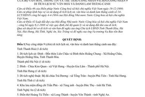 Quyết định 734-QĐ/BT công nhận 9 di tích lịch sử văn hoá  danh lam thắng cảnh