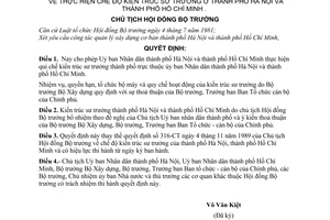 Quyết định  256-CT  thực hiện chế độ kiến trúc sư trưởng ở  Hà Nội  thành phố Hồ Chí Minh