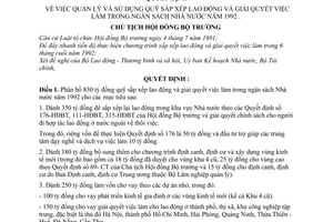 Quyết định  259-CT quản lý và sử dụng quỹ sắp xếp lao động và giải quyết việc làm trong ngân sách Nhà nước năm 1992