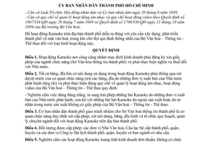 Quyết định  1872/QĐ-UB quản lý hoạt động karaoke trên địa bàn thành phố Hồ Chí Minh