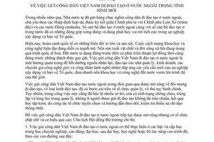 Chỉ thị 270-CT gửi công dân Việt Nam đi đào tạo nước ngoài tình hình mới