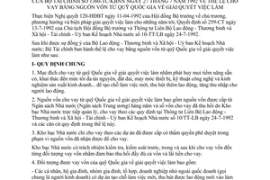 Thông tư 1360-TC/KBNN thể lệ cho vay bằng nguồn vốn từ quỹ Quốc gia giải quyết việc làm