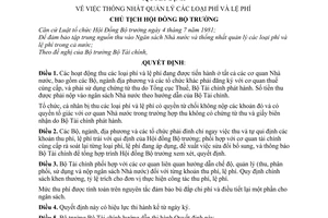 Quyết định 276-CT  thống nhất quản lý các loại phí và lệ phí