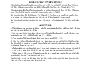 Nghị quyết 27/NQ-HĐND 1992 đề án quản lý chuyên ngành Bến Tre