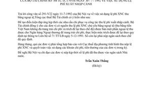 Công văn 784-TC/TCT/NVH sử dụng lệ phí xuất nhập cảnh